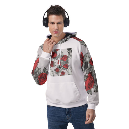 Rose print Men's Raglan Pullover Hoodie