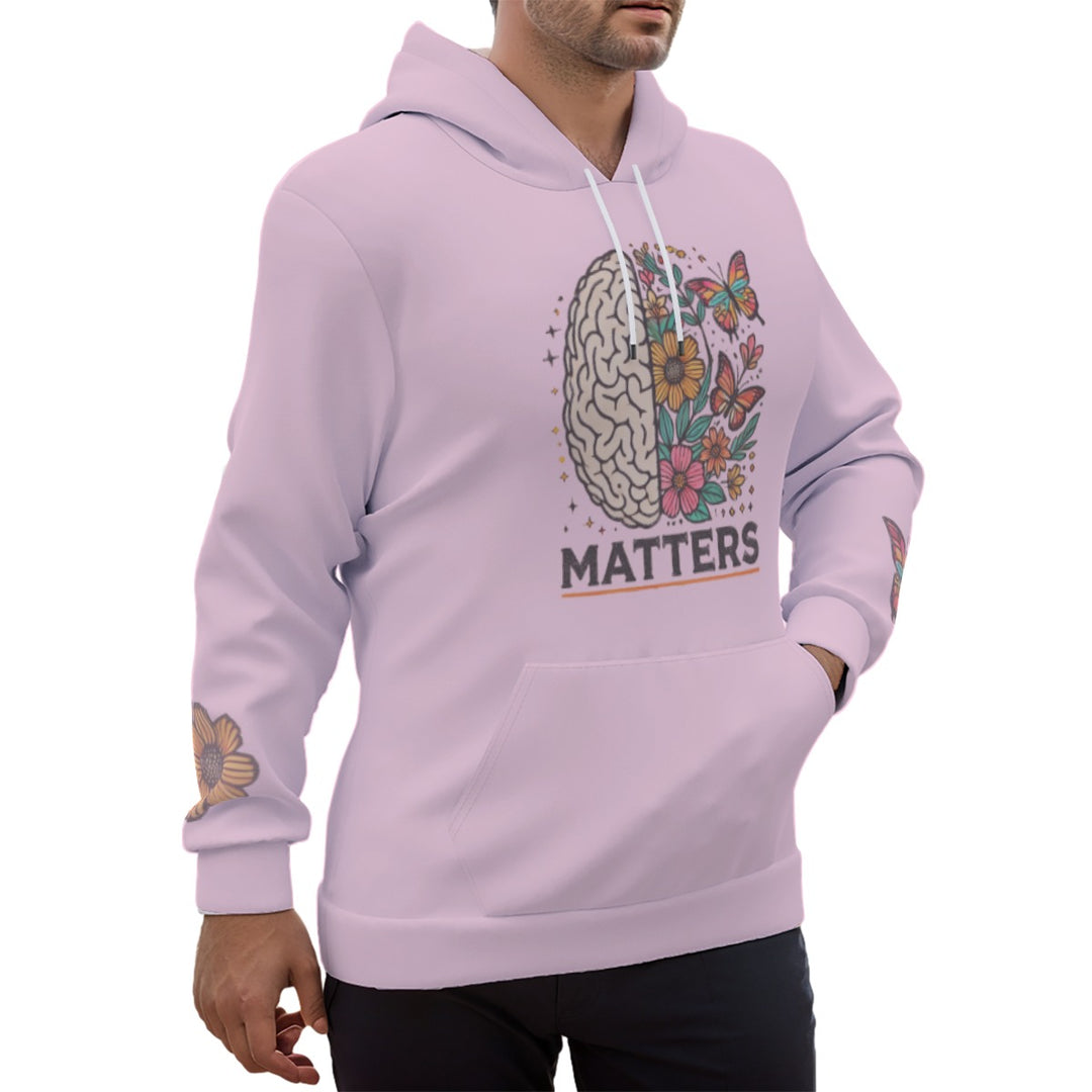 ‘Mentality’ Pink Eco-friendly All-Over Print Unisex Pullover Hoodie