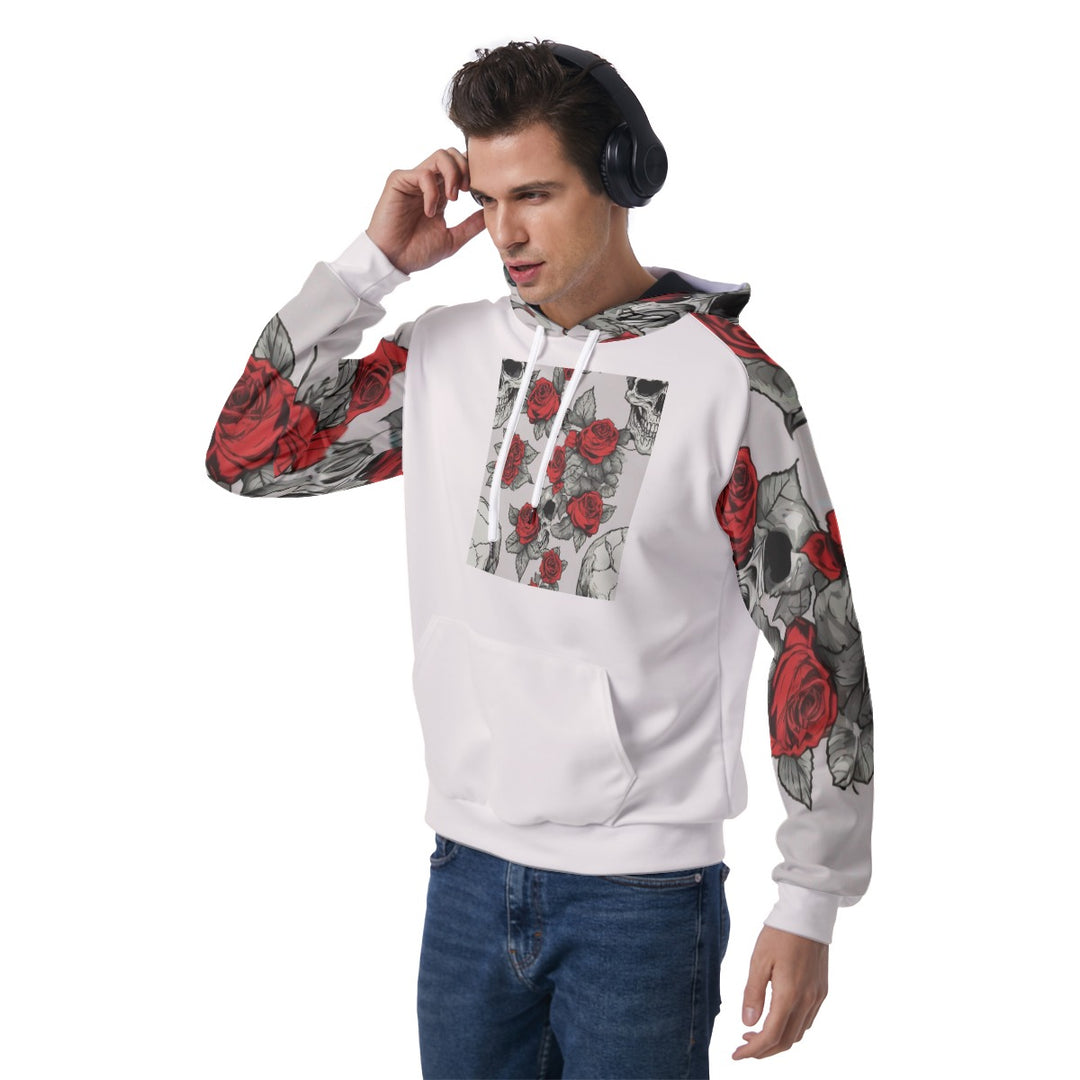 Rose print Men's Raglan Pullover Hoodie