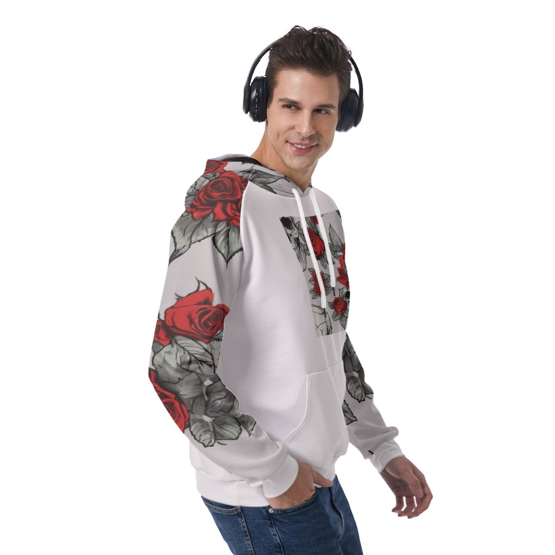 Rose print Men's Raglan Pullover Hoodie