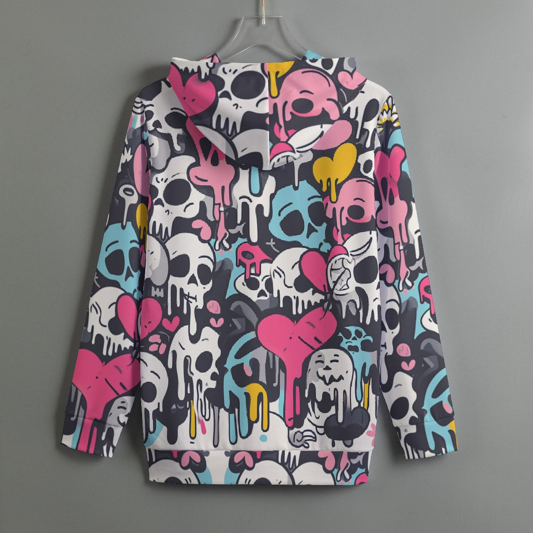 Colorful Skull Print Drawstring Women's Pullover Hoodie