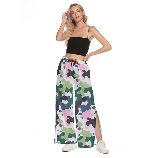 Hip-Hop camouflage print women's side slit snap button pants