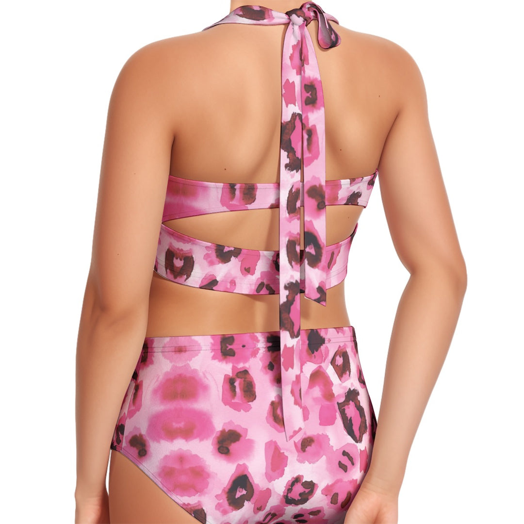 All-Over Print Women's Swimsuit Set With Halter