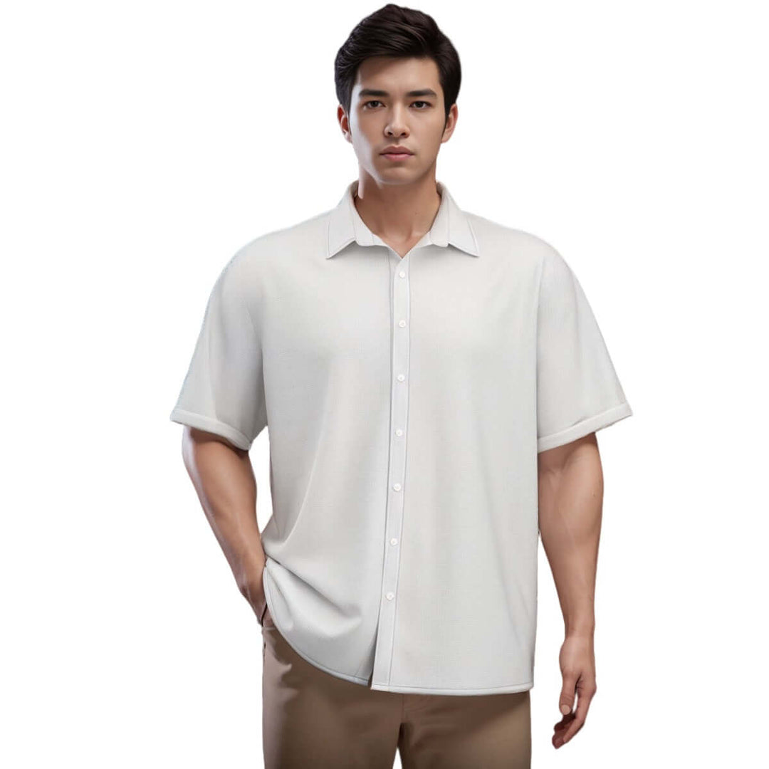 Street Style Men's Satin Silk Shirt With Folding Sleeve