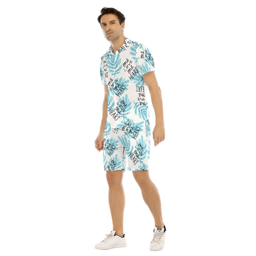 Hawaiian Men's Beach Print Short Sleeve Shirt Set