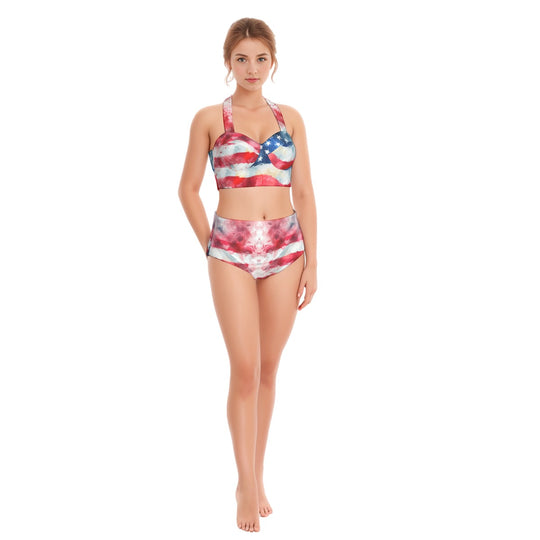 All-Over Print Women's Swimsuit Set With Halter