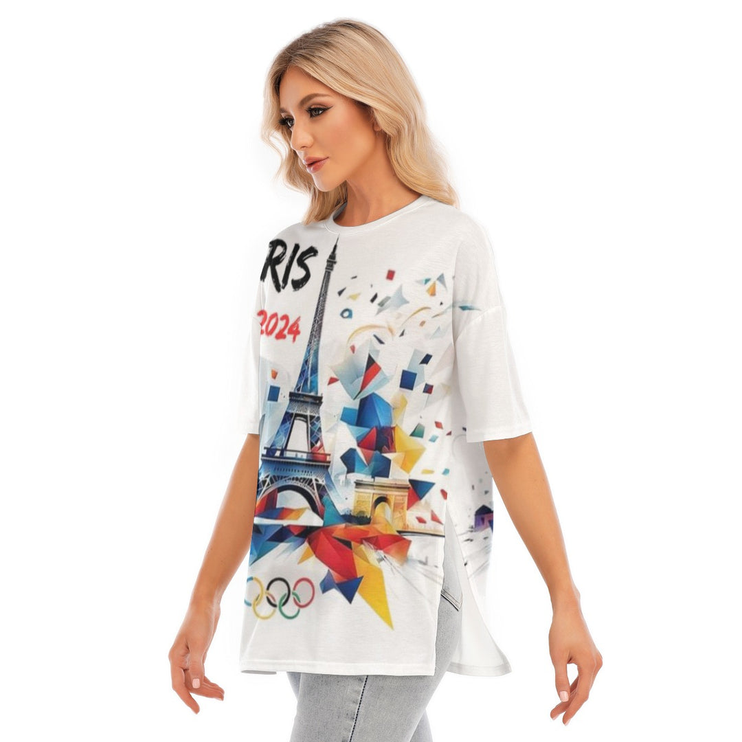 2024 Paris Olympic Women's Short Sleeves T-shirt With Hem Split