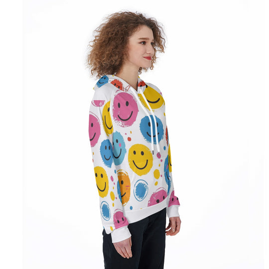 Colorful Smiley Face All-Over Printed Women's Raglan Pullover Hoodie