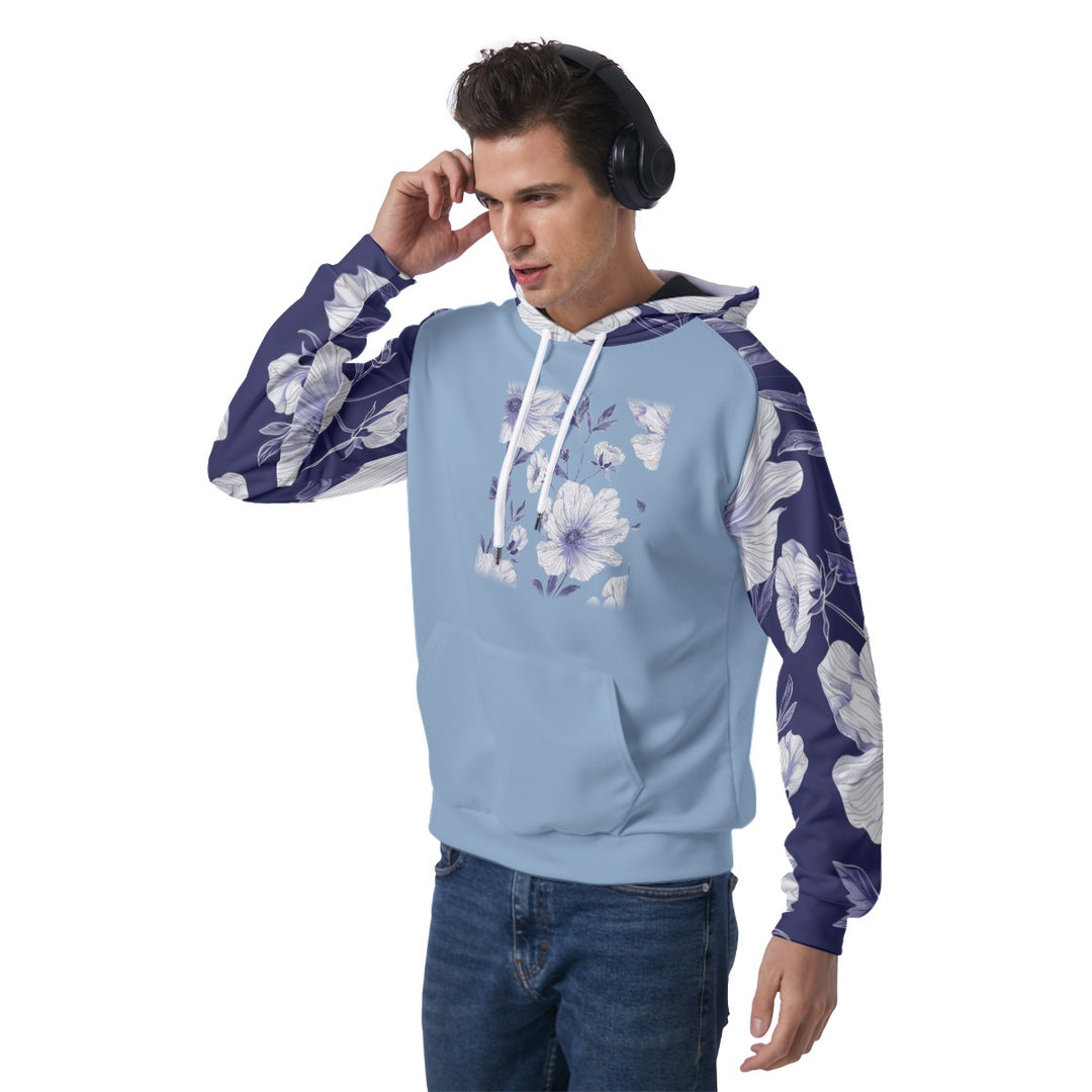 Blue Print Men's Raglan Pullover Hoodie