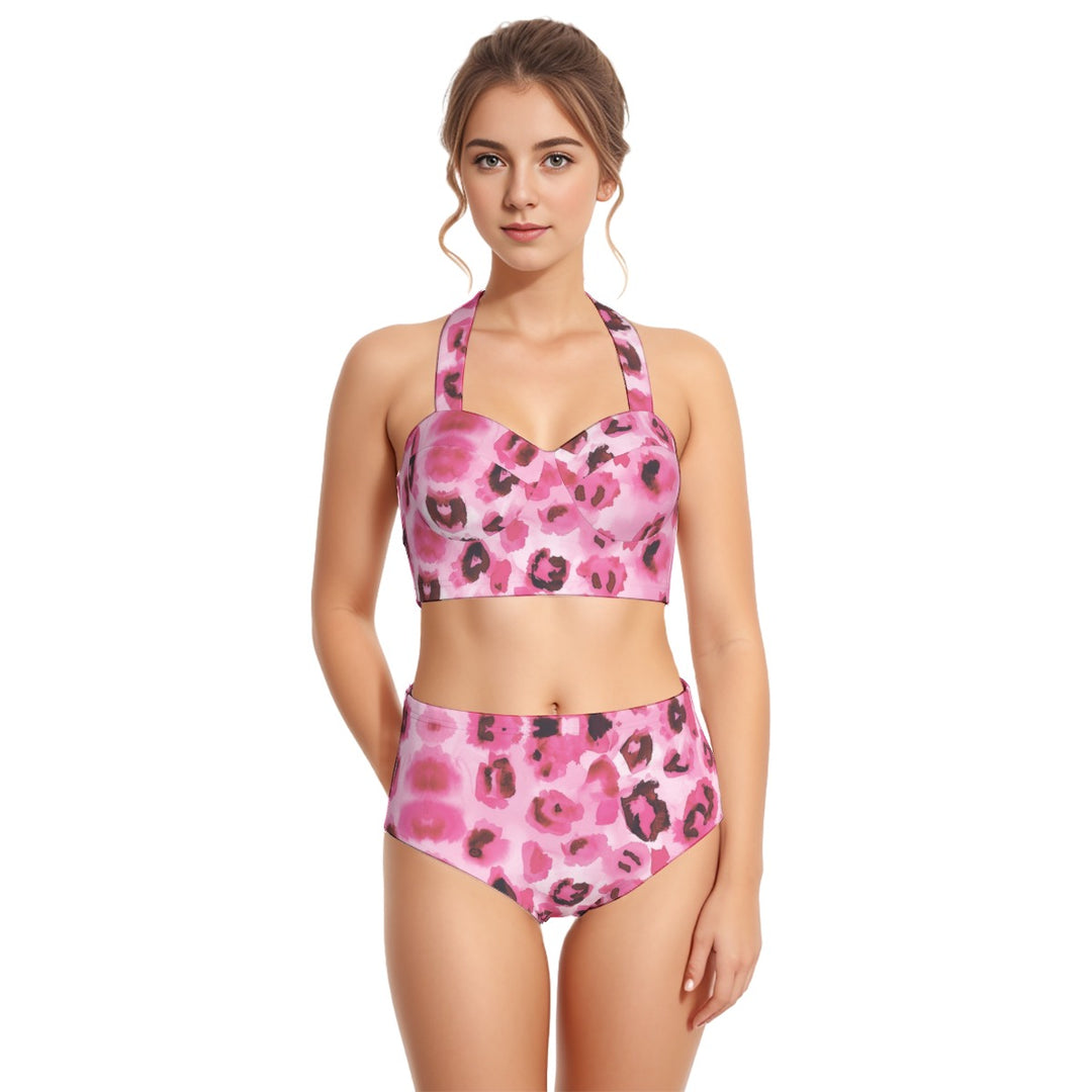 All-Over Print Women's Swimsuit Set With Halter