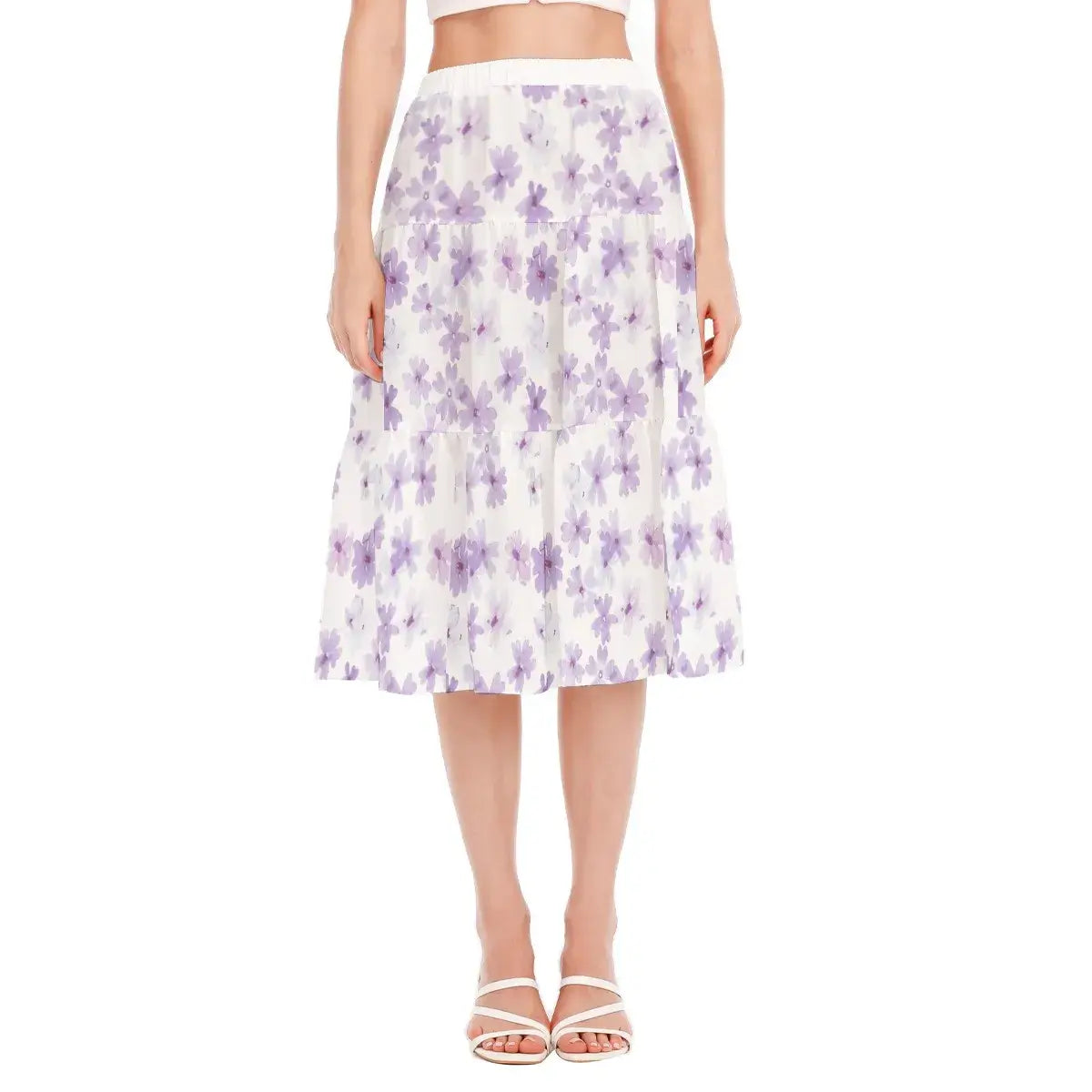 Archiify Cottagecore Women's Floral Print Stitched Pleated Chiffon Skirt