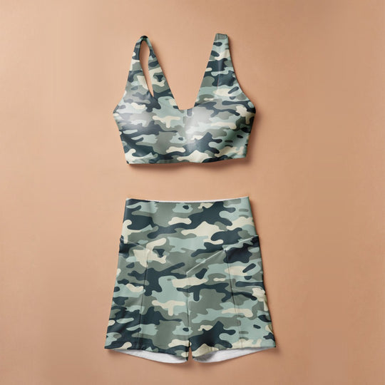 Camouflage Print Women's Cycling Sport Bra Suit