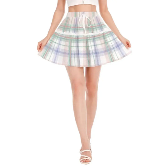 Archiify Cottagecore Plaid Print Women's Summer Little Fresh Ruffled Mini Skirt
