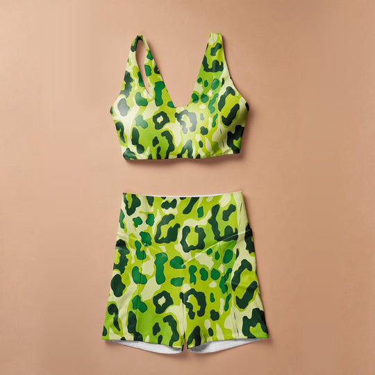 Leopard Print Women's Cycling Sports Bra Suit