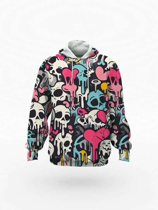 Colorful Skull Print Drawstring Women's Pullover Hoodie