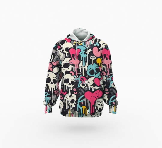 Colorful Skull Print Drawstring Women's Pullover Hoodie