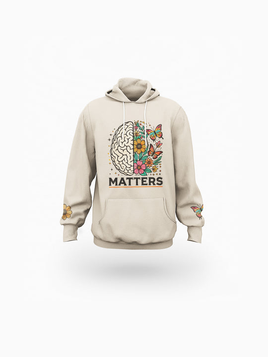 ‘Mentality’ Beige Eco-friendly All-Over Print Unisex Pullover Hoodie