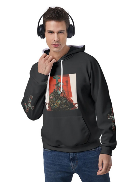 No War Print Men's Raglan Pullover Hoodie