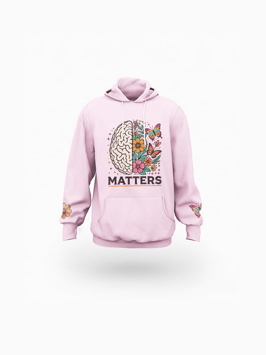 ‘Mentality’ Pink Eco-friendly All-Over Print Unisex Pullover Hoodie