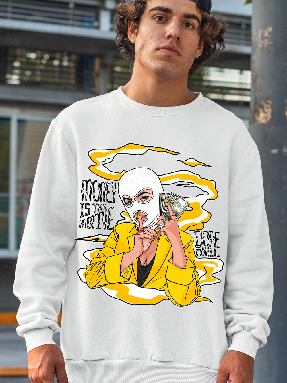 AJ 13 Del Sol DopeSkill Sweatshirt Money Is The Motive Graphic