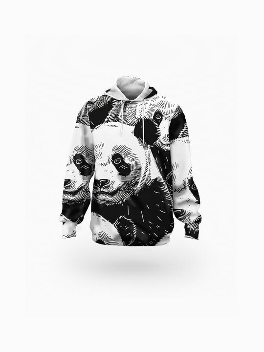 Panda Sketch Printed Women's Long Hoodie