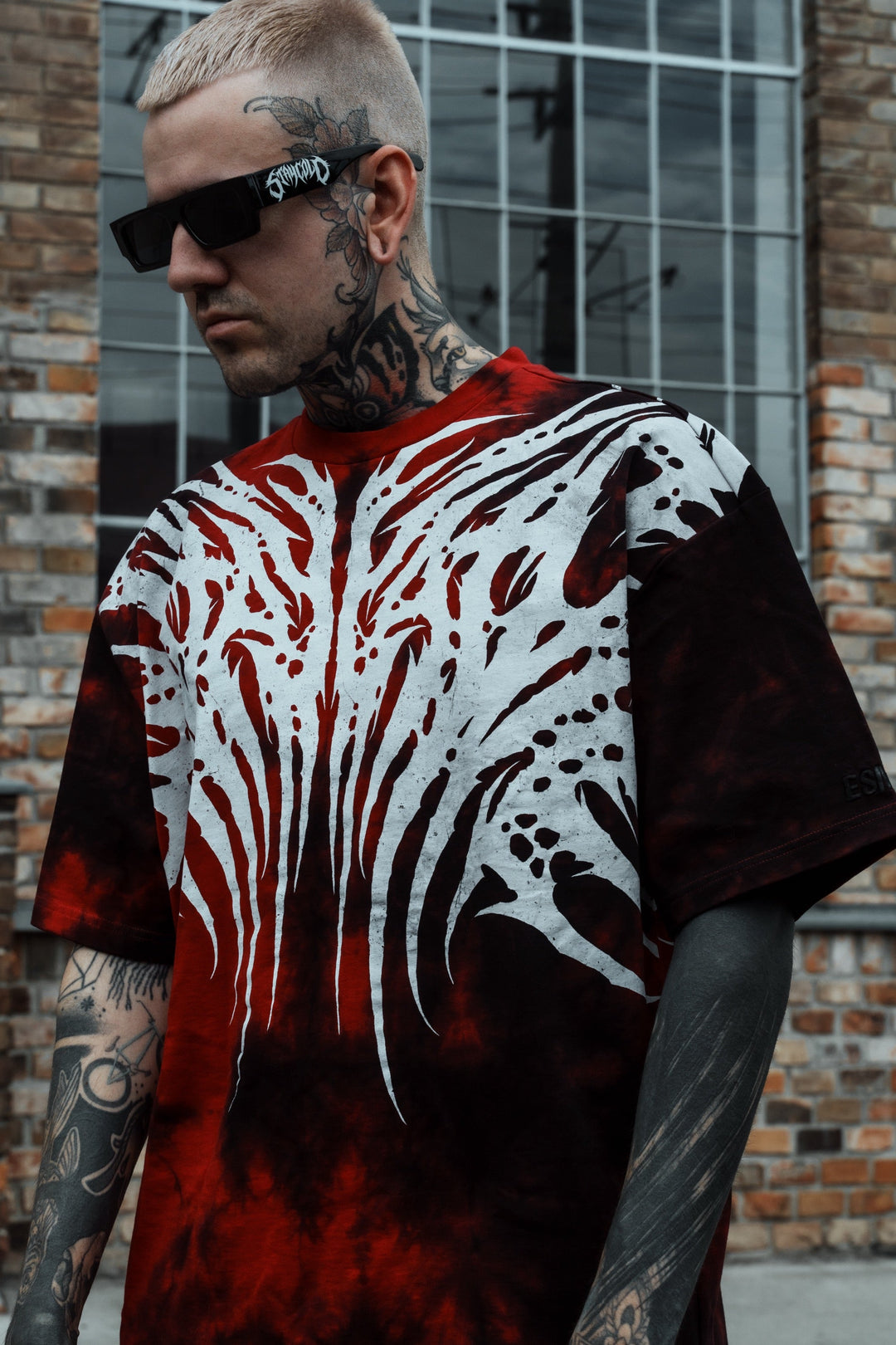 Necroblade (white) - Heavy Oversized T-Shirt Acid Red 250GSM