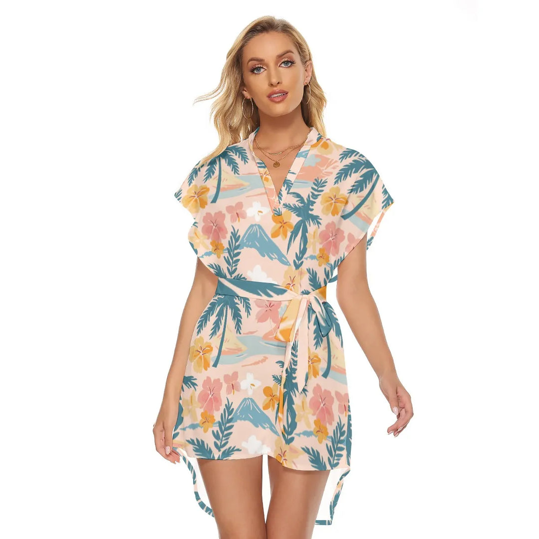 Women's Stand Neck with Belt Casual Hawaiian Style Dresses - Archiify