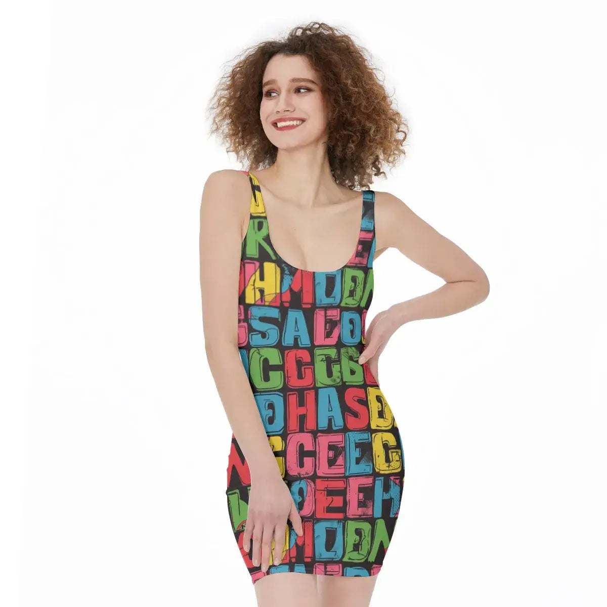 Street Chic Style Woman Tight U-neck Sling Graphic Dress - Archiify