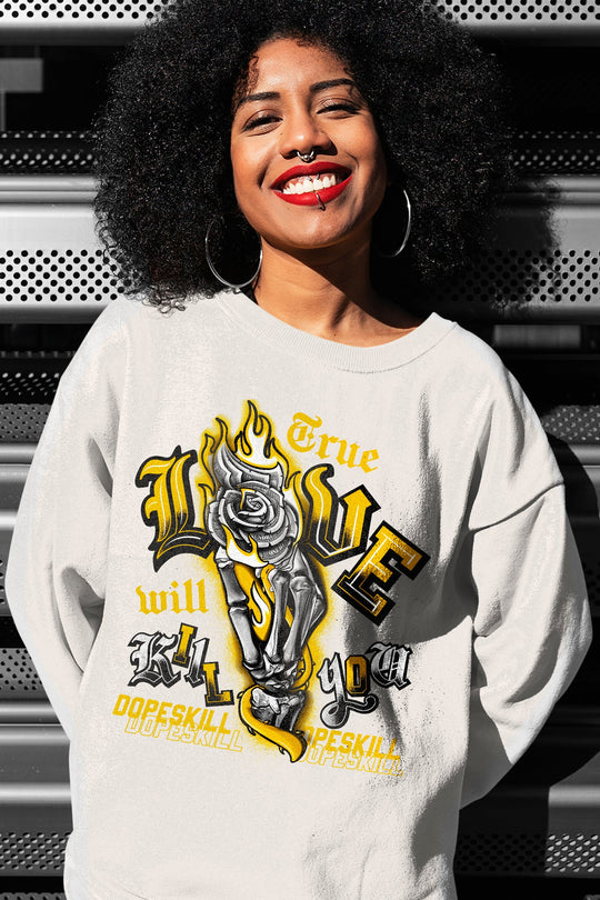 AJ 13 Del Sol DopeSkill Sweatshirt True Love Will Kill You Graphic