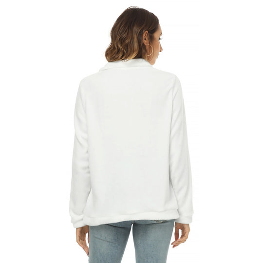 Print Women's Borg Fleece Sweatshirt With Half Zip - Archiify