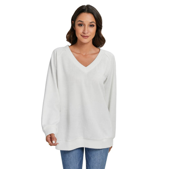 Women's V-neck Imitation Knitted Sweater With Long Sleeve - Archiify