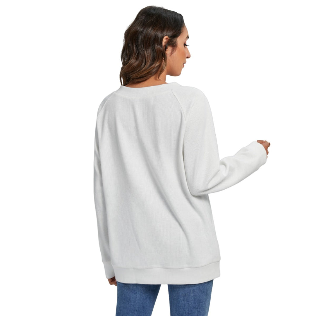 Women's V-neck Imitation Knitted Sweater With Long Sleeve - Archiify