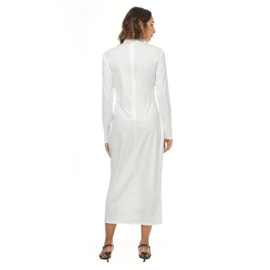 Printed Women's High Neck Wrap Hip Long Sleeve Dress - Archiify